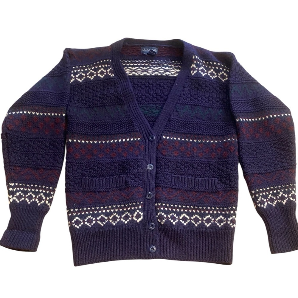Nordstrom Men’s Wool Hand Knit Classic Cardigan Blue White size small